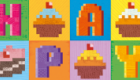 Pixel Love greeting card #01 'Birthday cup cakes'.