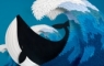The waves and whale are created using layered coloured paper 135 gsm. Maximum wave height 19cm.