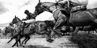 Horse Race drawing in pen and pencil for a book published by Quarto