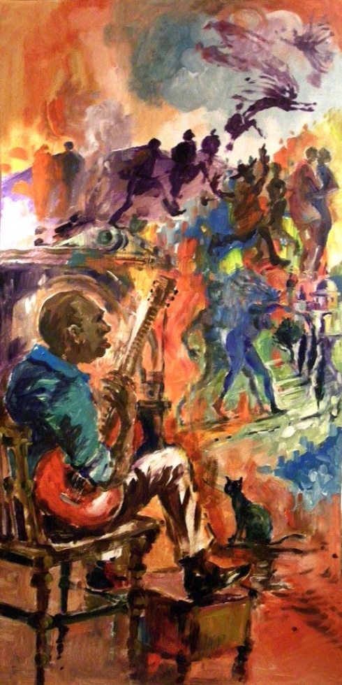 Curtis's lively and imaginative acrylic painting- an immediate response to the seven acoustic sets