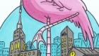 Another dream drawing.
A giant flamingo towers over a unsuspecting city. Drawn in pen and ink.